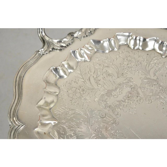Metal Vintage English Sheffield Victorian Silver Plated Oval Scalloped Platter Tray For Sale - Image 7 of 10