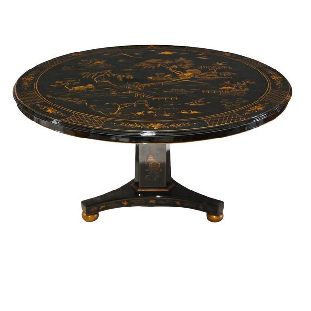 2000 - 2009 Regency Revival Chinoiserie Center Table in Black Lacquer For Sale - Image 5 of 5