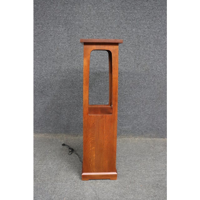 Stickley Quarter Sawn Oak Lighted Display Pedestal Cabinet For Sale - Image 12 of 14