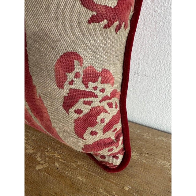 Refined decorative pillow crafted from an authentic Fortuny printed cotton textile, featuring a classic Venetian-inspired...