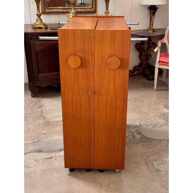 Mid Century Modern Teak Folding Bar With Red Interior For Sale - Image 9 of 14