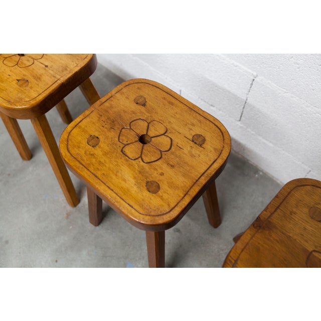 Brutalist Handcrafted Floral Stools, 1960s, Set of 4 For Sale - Image 13 of 18