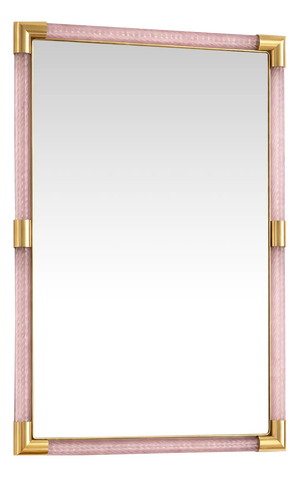 Modern Pink and Gold Mirror with Torchon Murano Glass Work by Simoeng for Simoeng