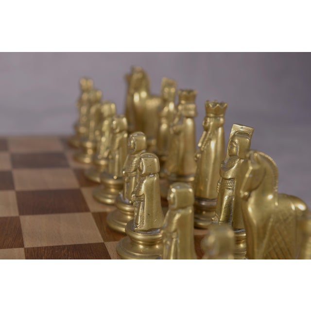 Beech Chess Board with Cast Bronze Playing Pieces, 1990s, Set of 33 For Sale - Image 10 of 12