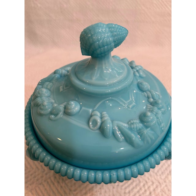 Mid 20th Century Mid 20th Century Westmoreland Blue Milk Glass “Argonaut” Lidded Candy Dish For Sale - Image 5 of 10