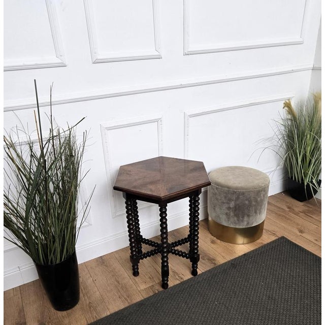 Antique Italian Hexagonal Walnut Side Table with Bobbin Turned Legs, 1890s For Sale - Image 6 of 11