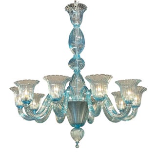 Modern Blue Murano Glass Chandelier With 10 Lights For Sale