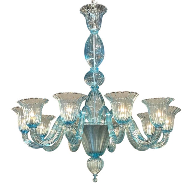 Modern Blue Murano Glass Chandelier With 10 Lights For Sale