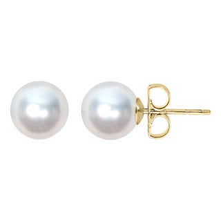 14K Yellow Gold 8.5-9MM Cultured Freshwater Pearl Solitaire Stud Earrings For Sale