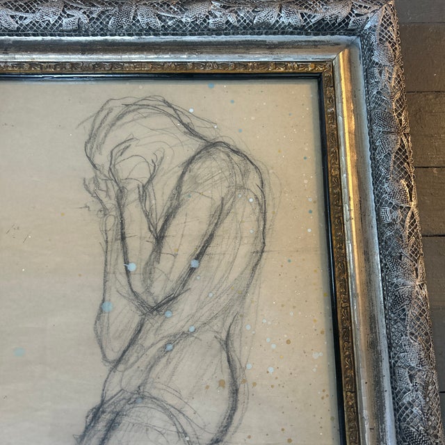 1970’s original study charcoal drawing with paint splatter in antique heavy Victorian frame. Measures approximately...
