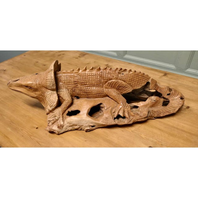 Hand-Carved Live Wood Iguana For Sale - Image 5 of 9