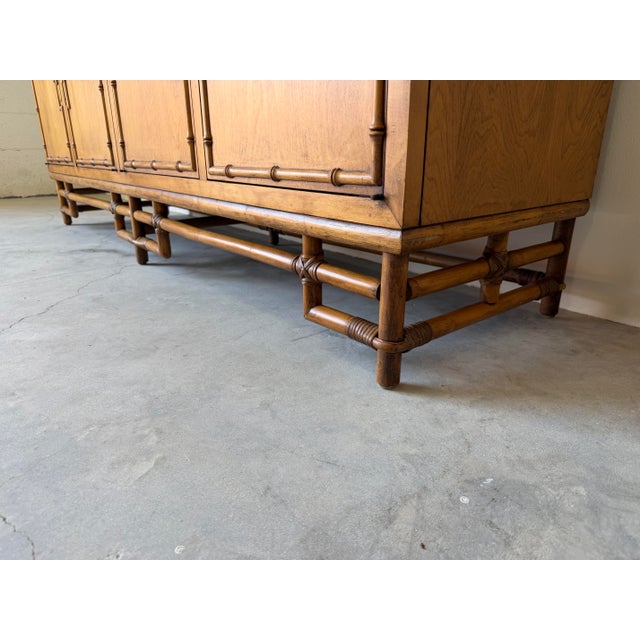 Vintage Ficks Reed Palm Beach Faux Bamboo Wood Sideboard With Brass Pulls For Sale - Image 12 of 12