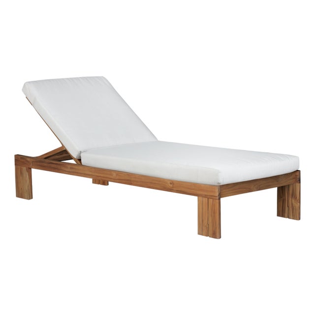 Paradiso Outdoor Teak Chaise - Light Gray Fabric For Sale