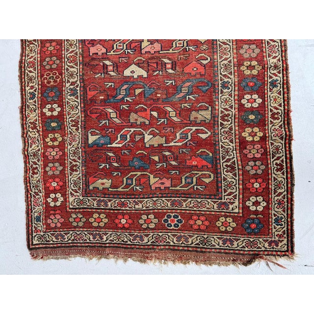 Antique Kurdish with Flower Border Variations of Reds Rug 3.9 x 5.10 For Sale - Image 4 of 10