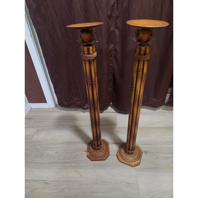 Late 20th Century Hollywood Regency Style Faux-Bamboo Floor Candlesticks. For Sale - Image 6 of 7