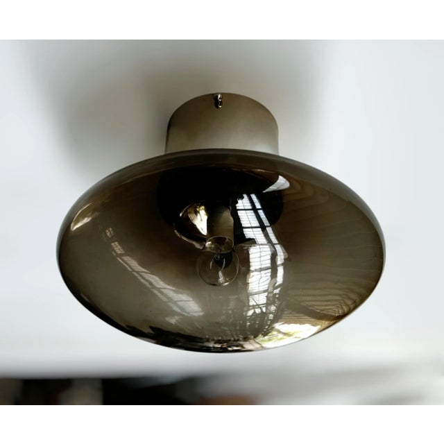 Italian flush mount with smoky Murano glass shade and solid brass frame in polished nickel finish / Made in Italy Designed...