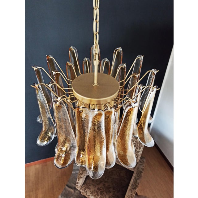 Vintage Italian Murano Chandelier with 36 Lattimo Amber Glass Petals, 1990s For Sale - Image 14 of 17