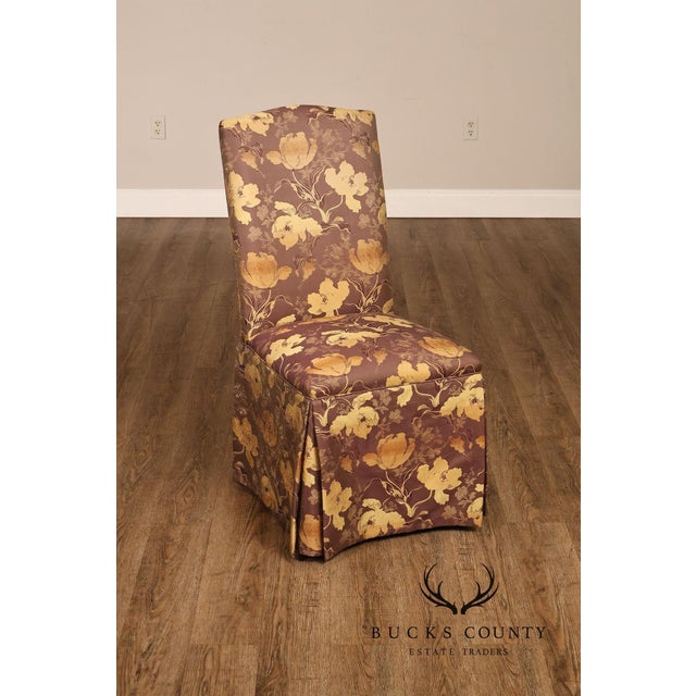Pair of Upholstered Parsons Style Dining Chairs For Sale - Image 10 of 16