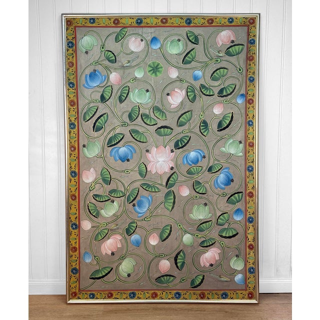 Vintage 4x6 Hindu Lotus Pond Pichwai Framed Wall Panel Art For Sale - Image 4 of 12
