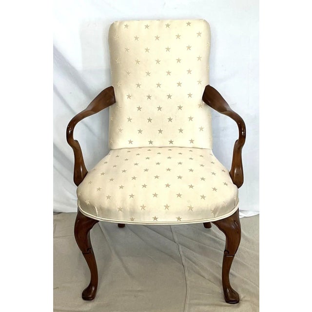 This classic George I mahogany arm chair is in pristine condition. It has been newly re-upholstered with an antique white...