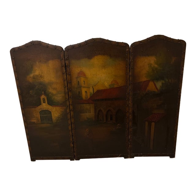 3 Panel Hand Painted Screen For Sale