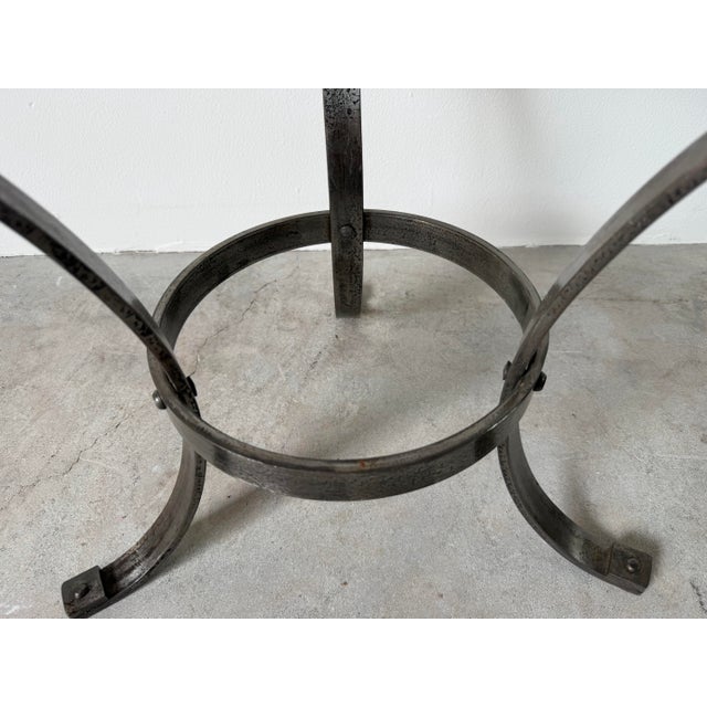 Green Vintage Art Deco Style Hand-Wrought Iron & Green Marble Side Table With Greek Key Motifs For Sale - Image 8 of 12