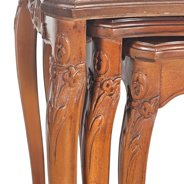 Late 20th Century Cherry Carved Stacking Tables With Cabriole Legs Set of 3 For Sale - Image 12 of 12