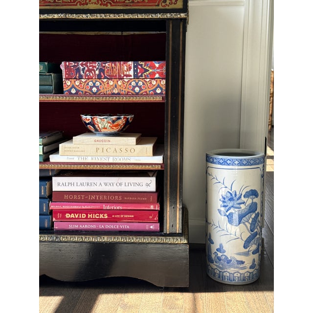 White Vintage Hand Painted Blue and White Umbrella Stand For Sale - Image 8 of 8