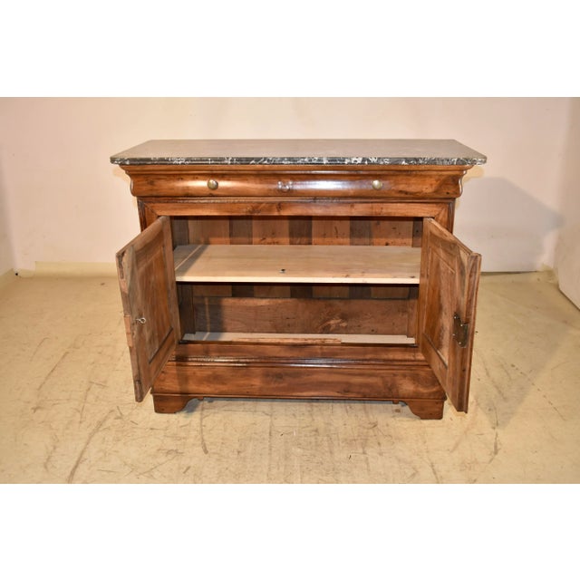 Wood 19th Century French Walnut Buffet With Marble Top For Sale - Image 7 of 8