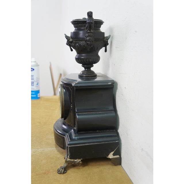 Antique French Michelant Laligant Black Slate Cassolette Trophy Urn Mantle Clock 16" For Sale - Image 4 of 17