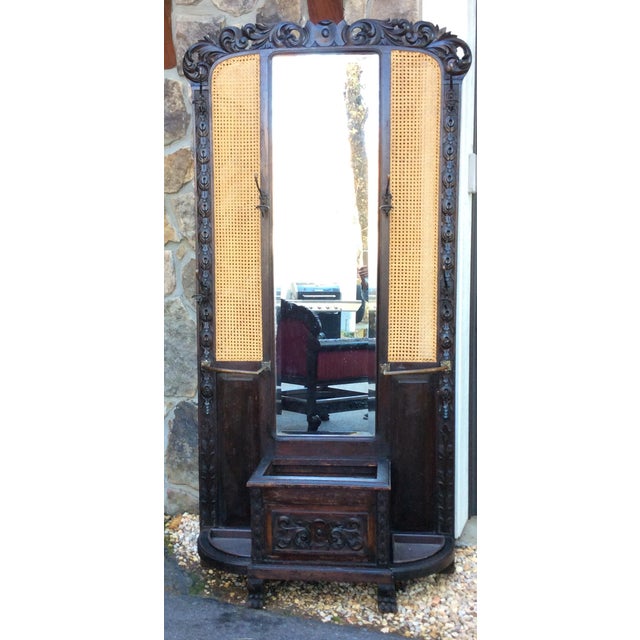 Late Victorian Carved and Caned Hall Tree Chairish