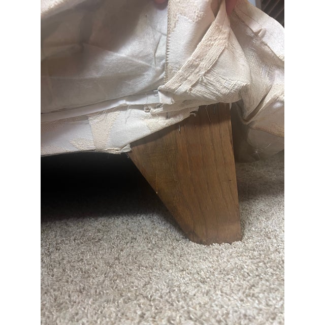 Textile Vintage Kroehler Rolled Arm Damask Skirted Sofa in Othello Natural For Sale - Image 7 of 12