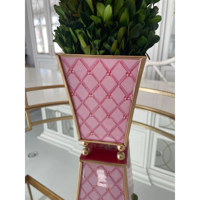 Metal Candy Cane Trellis Holiday Enameled Cachepot For Sale - Image 7 of 9