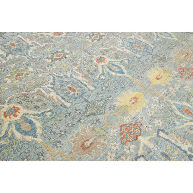 Blue Apadana's Modern Sultanabad Square Wool Rug in Blue With Allover Pattern For Sale - Image 8 of 10