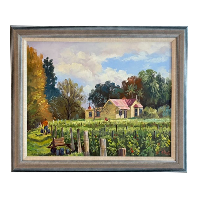 E. Papps Original Oil Painting Cottage in the Field – Signed For Sale