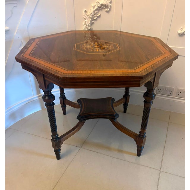 Antique Victorian Octagonal Rosewood Marquetry Centre Table, 1880s For Sale - Image 4 of 12