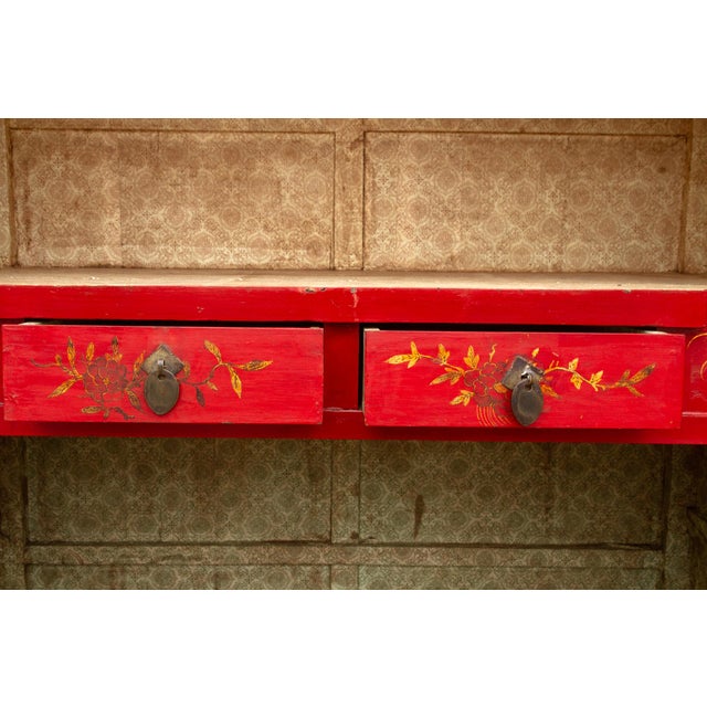 Antique Oriental Red & Guilt Lacquered Armoire For Sale - Image 10 of 12