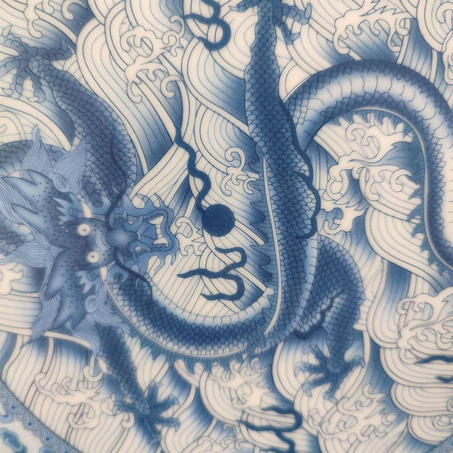 Chinese Ceramic Plate,Qianlong Marked Blue and White Porcelain Plate Hand Painted Dragon Pattern For Sale - Image 10 of 11