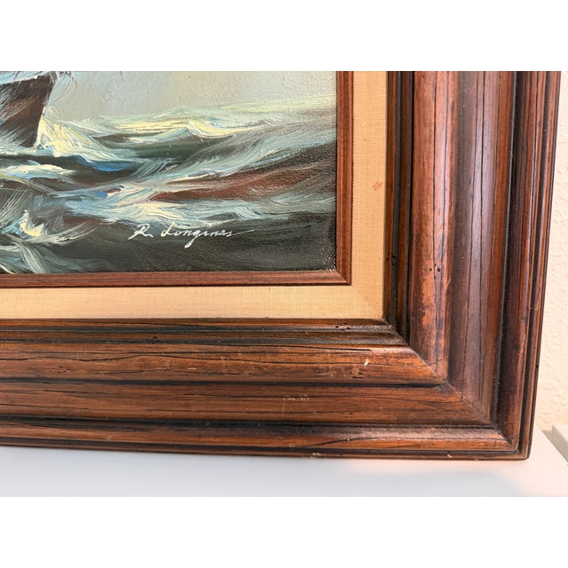Renato Longanesi - Original Vintage Oil Painting Clipper Ship Stormy Sea Framed For Sale - Image 12 of 12