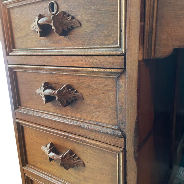 Early 20th Century Arts and Crafts Era Oak Partners Desk Wit Carved Pulls For Sale - Image 11 of 11