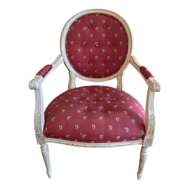 Vintage Louis XVI Armchair French Provincial Francesca Chair Attributed to Ethan Allen For Sale
