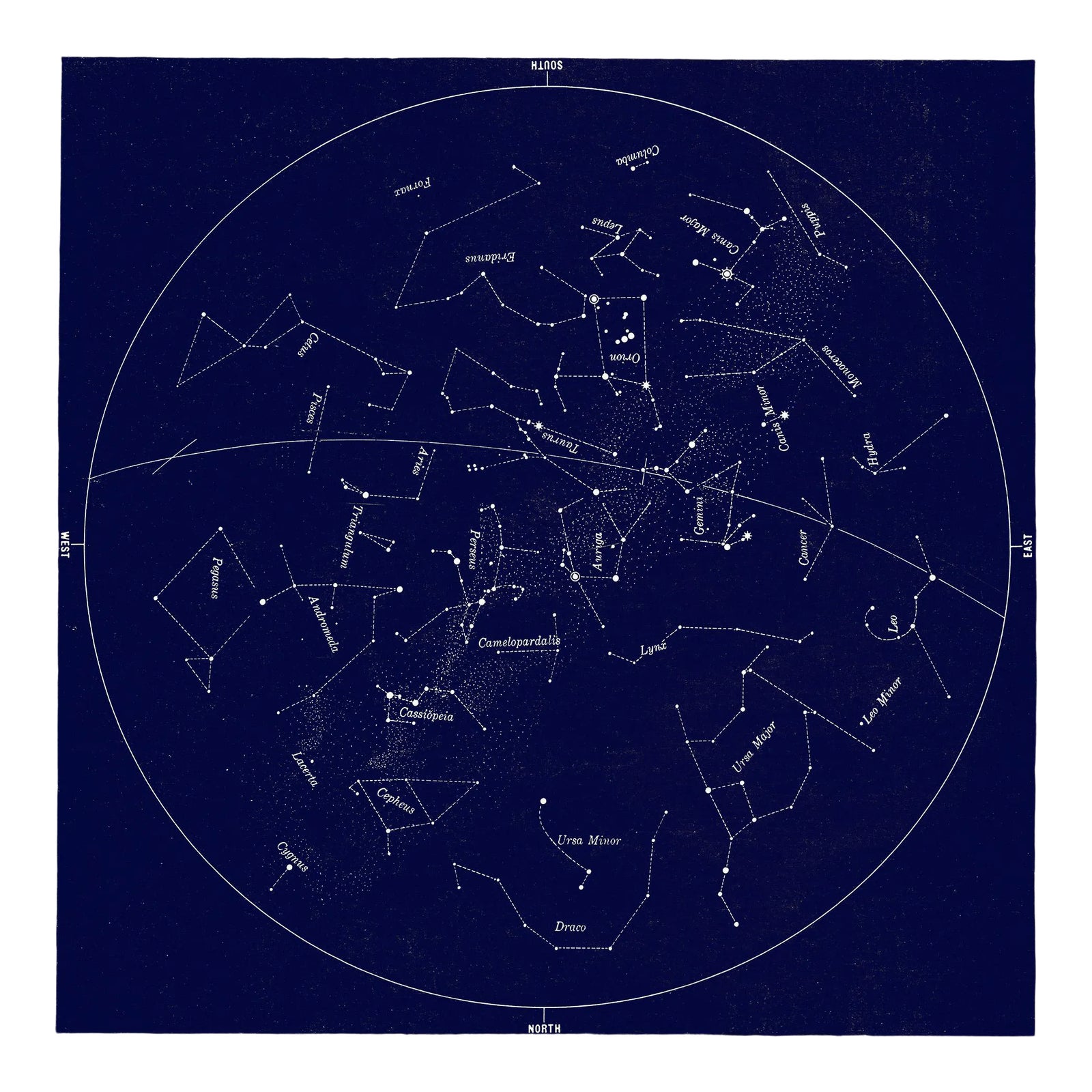 Square Vintage Minimal Star Map With Constellations - Navy Blue | Chairish