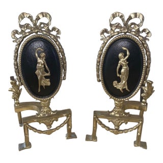 Vintage Victorian Brass Fire Dogs Lady Posing Design Fire Place Decor For Sale