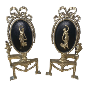 Vintage Victorian Brass Fire Dogs Lady Posing Design Fire Place Decor