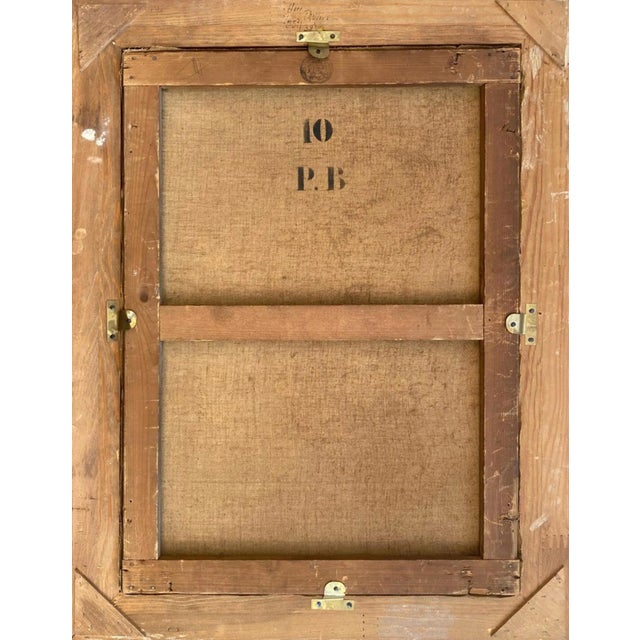 Textile "Village Lake" 19th-Century Antique Framed European Landscape Painting For Sale - Image 7 of 9