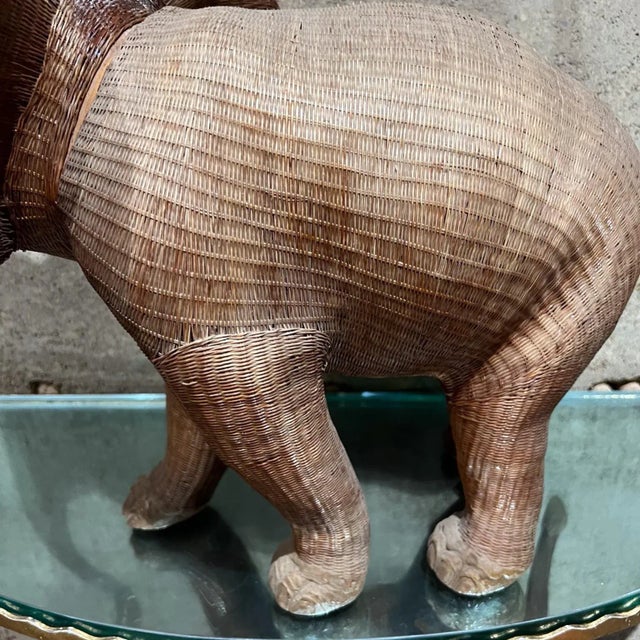 1940s Vintage Chinese Wicker Elephant Box, Hand-Woven Rattan, Mid-Century For Sale - Image 5 of 11