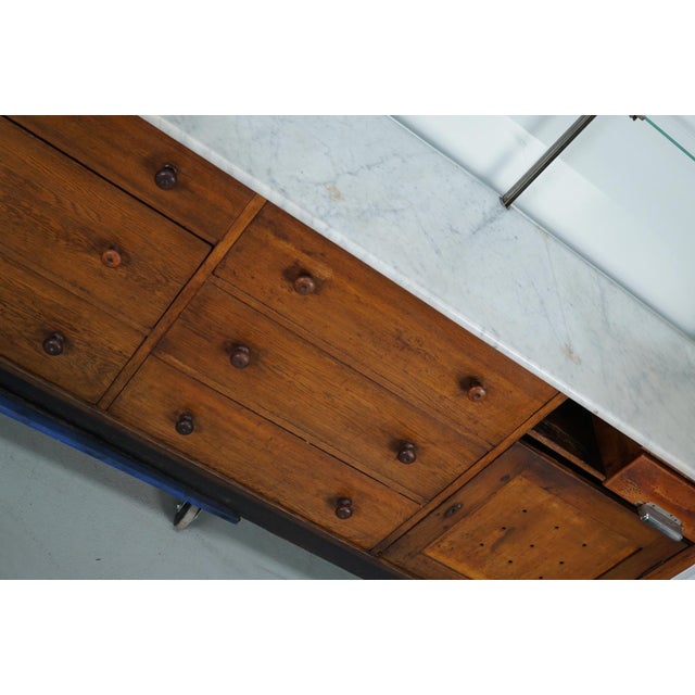 Wood Large Vintage Art Deco German Oak and Marble Chocolate Shop Counter, 1920s For Sale - Image 7 of 18
