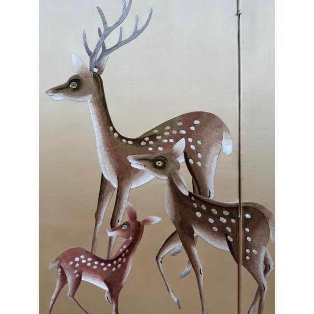 Japanese Antique Japanese Meiji Two-Panel Embroidered Silk Screen W/ Deer & Pine, C. 1880 For Sale - Image 3 of 18