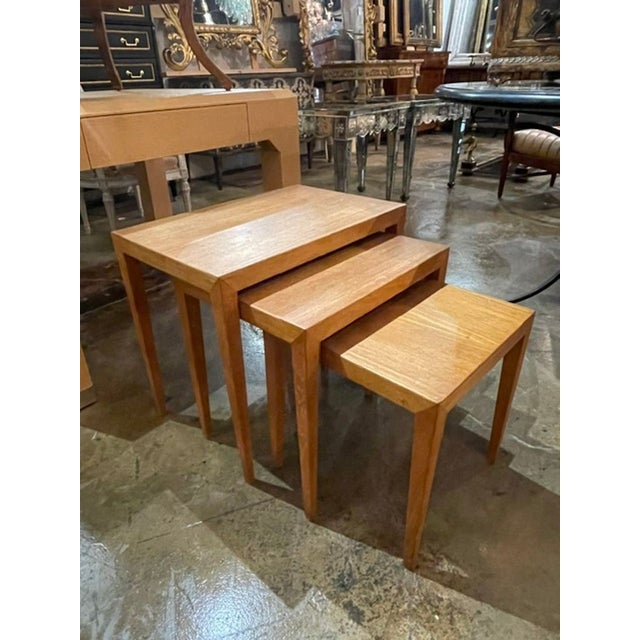 Mid-Century Modern Set of Vintage Danish Oak Nesting Tables For Sale - Image 3 of 8