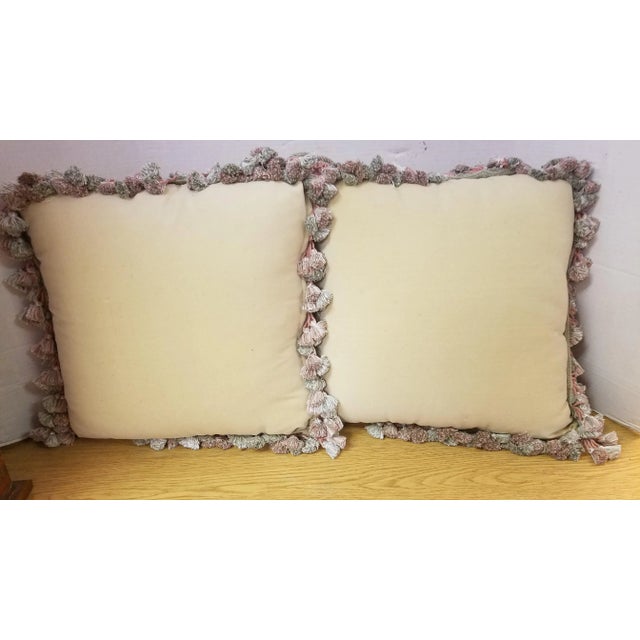 Textile Pink & Green Needlepoint Pillows - a Pair For Sale - Image 7 of 10
